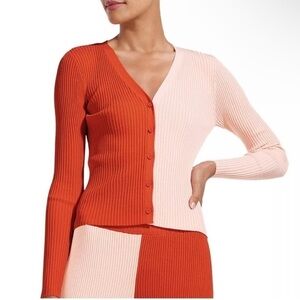 STAUD Cargo Peach Two Tone Rib Knit Colorblock Shoko Cardigan